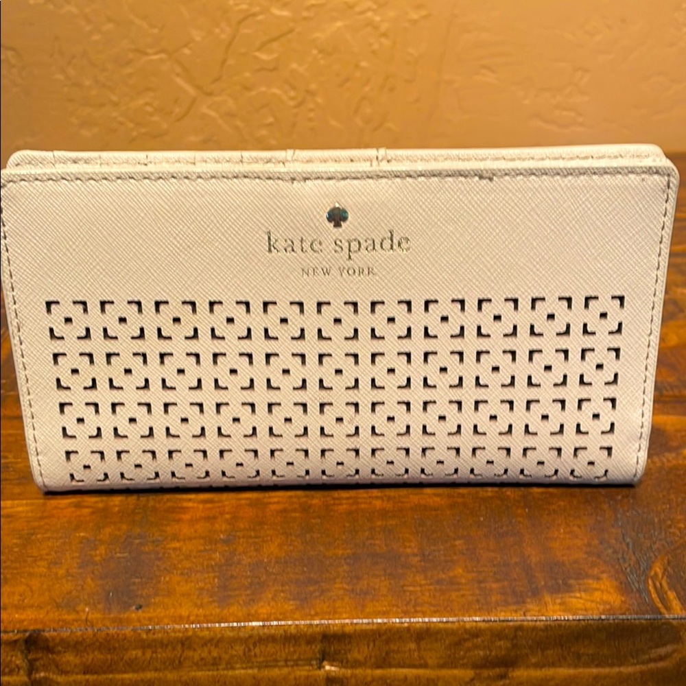 kate spade White Laser-Cut Leather Continental Wallet